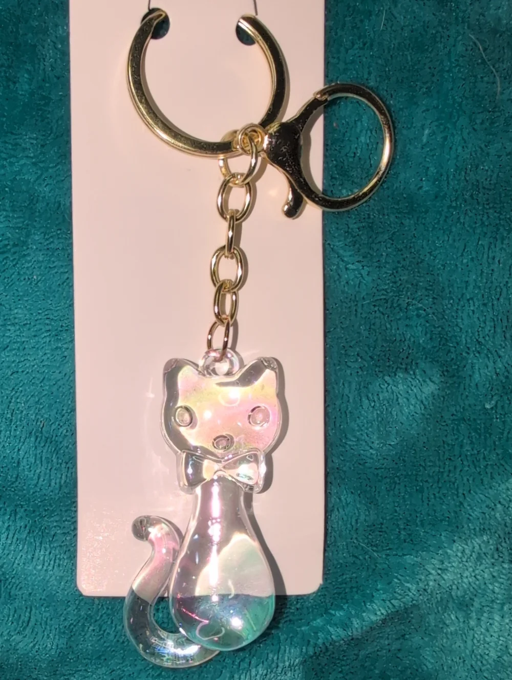 Iridescent Clear Cat Keychain Bag Charm